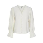 Kremfarget Yasmelli Bluse med Vide Ermer - Off White Top