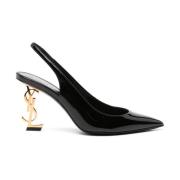 Sorte Patent Slingback Pumps med Gull Logo