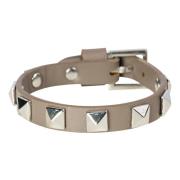 Leather Stud Bracelet Dark Taupe W/Silver