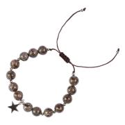 Stone Bead Bracelet 8 MM Chocolate Brown W/Silver