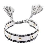 Woven Friendship Bracelet W/Stud White W/Black