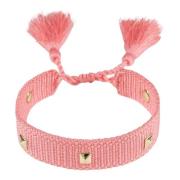 Woven Friendship Bracelet Thin W/Stud - Candy Pink