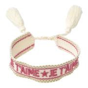 Woven Friendship Bracelet - Je Taime Off White W/Sparkled Geranium Pin...