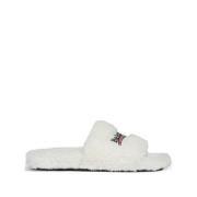 Hvite Faux Shearling Slides