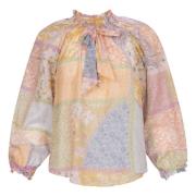 Patchwork-inspirert Gemma Silke Bomull Bluse