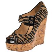 Pre-owned Brun Raffia Christian Louboutin Sandaler