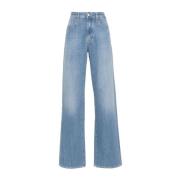 Blå Vasket Denim Jeans med Brodert Logo
