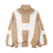 Beige Hals Strikket Genser med H Print