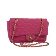 Pre-owned Rosa lerret Chanel klaff veske