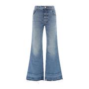 Blå Jeans med Frynsekant og Høy Midje