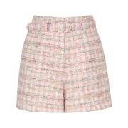 Rosa Bouclé Shorts med Matchende Belte