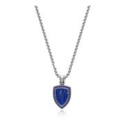 Silver Necklace with Blue Lapis Shield Pendant