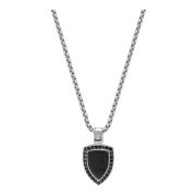 Silver Necklace with Black Onyx Shield Pendant