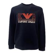 Marineblå Dobbel Jersey Sweatshirt med Maxi Logo Bokstaver og Rød Oran...