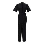 Bomull Poplin Jumpsuit med Mandarin Krage