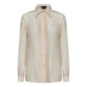 Beige Silkeskjorter med Plissert Plastron