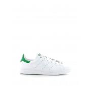 Hvite Lær Stan Smith J Sneakers med Logo