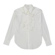 Hvit Bomullsskjorte med Brodert Frontdetalj