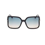 Kvadratiske solbriller for kvinner med blank svart innning og blåtoned...