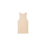 Beige Ribbestrikket Bomulls Singlet