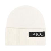 Hvit Logo-Patch Strikket Beanie