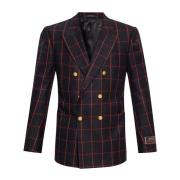 Svart Ull Flanell Dobbeltspent Blazer