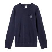 Marineblå Bomull Crew Neck Genser