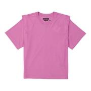 Rosa T-skjorte i 100% bomull med korte ermer