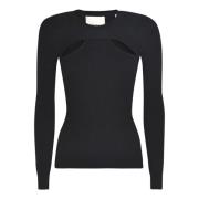 Sort Ribbet Cut-Out Sweatshirt