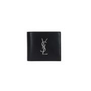 Sort lommebok i svart skinn med YSL-logo