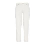 Hvite Slim-Fit Jeans med Brodert Logo