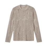 Beige Pointelle Strikket Crewneck Top