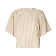 Hillie 2/4 Striped Linen Top B - Snow White Humus