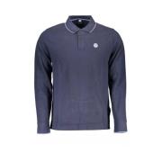 Blå Langarmet Polo Shirt med Kontrastdetaljer