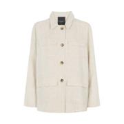 Beige Lin Overshirt Button-Up