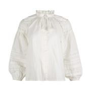 Hvit Luna Bluse med Blonde Detaljer