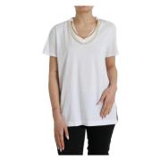 Hvit Bomull T-skjorte med Halskjede Detalj