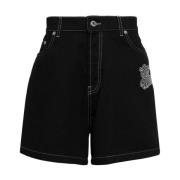 Svart Denim Flared Bermuda Shorts