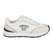 Hvite Lær Sneakers med Versace Broderi