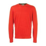 Oransje C-Neck Sweater med Ribbed Trims