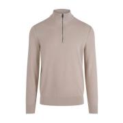 Beige Zip-Neck Sweater Micro-Structured Cotton