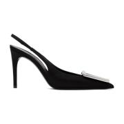 Svart Silke Slingback Pumpe