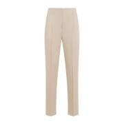 Beige Bomull Twill Straight Leg Bukser