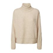 Beige Strikket Turtleneckgenser Baze