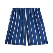 Blå Silke Stripe Print Shorts