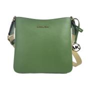Grønn Skinn Messenger Bag med Baklomme