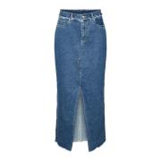 Denim Skjørt med Kantet Stil