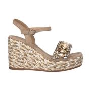 Flettet kile sandal med strass