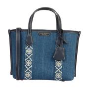 Denim Triple-Compartment Small Tote Bag