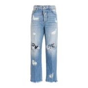 Klassiske Blå Distressed Straight-Leg Jeans